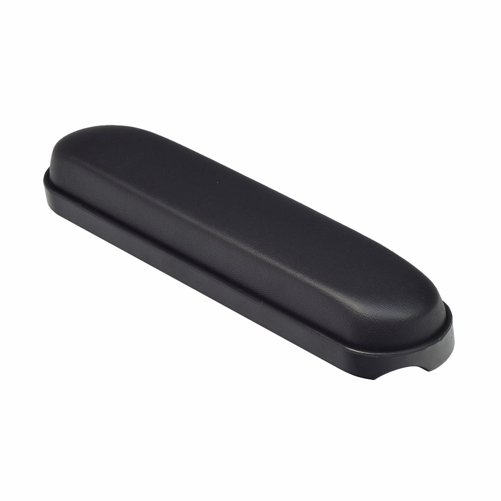 Desk Length Armrest Pad for Quantum Power Chairs (Version 2), black rectangular pad with a smooth surface, designed to replace worn or damaged armrests on power chairs and manual wheelchairs.