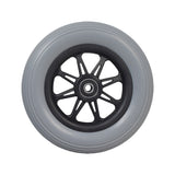 6 Front Anti-Tip Wheel Assembly for Jazzy, Jet, and Quantum Power Chairs, featuring a black rim and molded tire, designed for front mounting on power chairs for added stability.