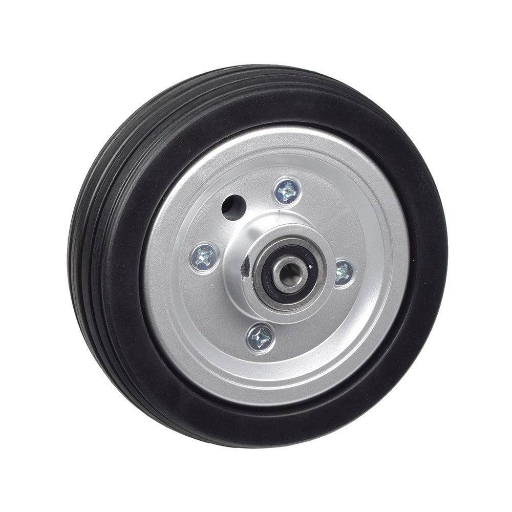 Rear Caster Wheel Assembly for Jazzy Select, Jazzy Select Elite, and Pride TSS 300 (Blemished), featuring a black rubber tire and a minuscule chip in the hub’s silvertone finish.