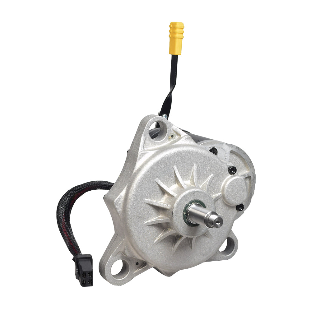 Motor and Brake Assembly for Jazzy Select Elite & Pride TSS 300, featuring a silver metal motor with a wire, brake, free wheel lever, and essential hardware components in a close-up view.