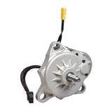 Motor and Brake Assembly for Jazzy Select Elite & Pride TSS 300, featuring a silver metal motor with a wire, brake, free wheel lever, and essential hardware components in a close-up view.