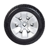 9x3 (2.80/2.50-4) Flat-Free Drive Wheel Assembly with Silver Rim & Black Tire for the Jazzy Sport Portable, featuring a solid black tire permanently mounted on a sleek silver rim, designed for durable performance.