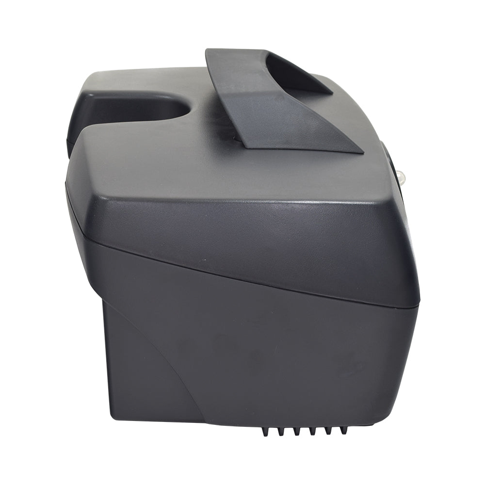 Battery Box Assembly for the Go-Go Elite Traveller Plus HD, black with a handle, replacement or pre-charged backup power source for Pride Mobility scooters.