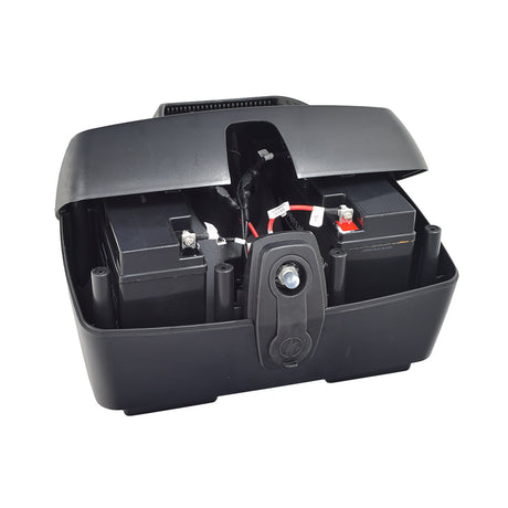 High Capacity Battery Box Assembly for the Go-Go Elite Traveller (SC40E/SC44E) featuring a black box with wires and a key, designed for OEM replacement or backup power.