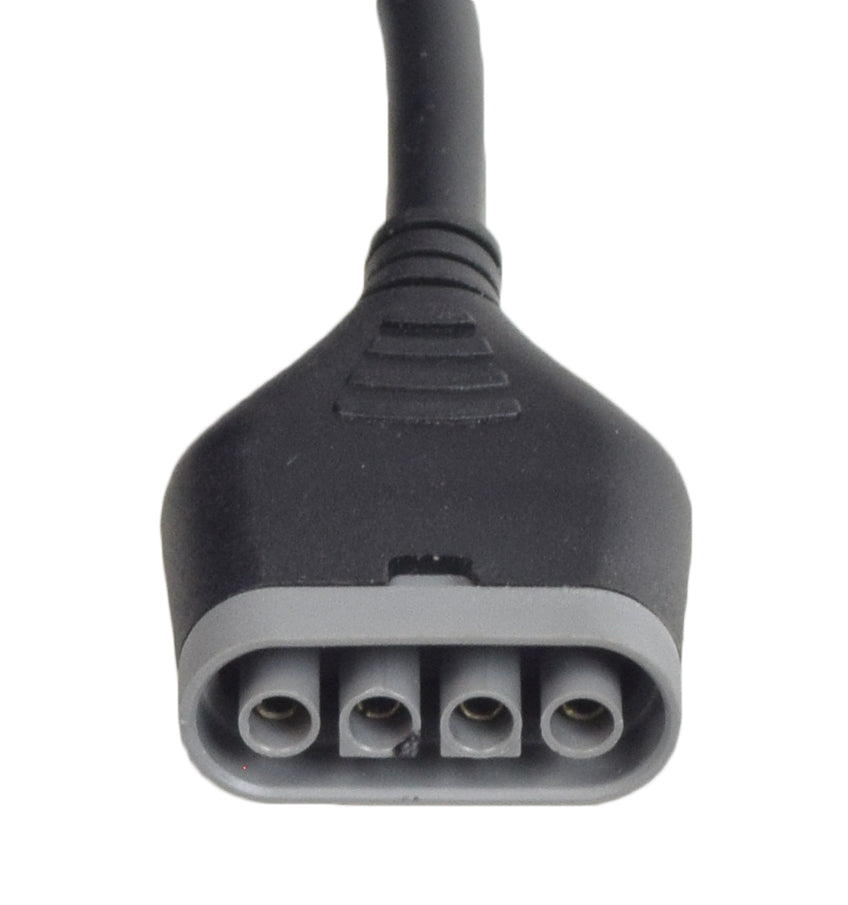 40 Amp Controller with 4-Prong Connector for Jazzy Power Chairs featuring a black and grey cable with visible wires and a close-up of the plug, designed for GC2 joystick remotes.