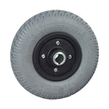 8x2 (200x50) Gray Flat-Free Rear Wheel Assembly for the Go-Go Travel Vehicle and Go-Chair, featuring a black plastic split rim, nuts, and screws.