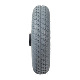 8x2 (200x50) Gray Flat-Free Rear Wheel Assembly for the Go-Go Travel Vehicle and Go-Chair, showcasing a close-up of the tread, rim, and mounting hardware visible against a plain background.