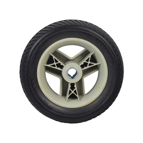 9x3 (2.80/2.50-4) Black Flat-Free Rear Wheel Assembly with Silver Tri-Spoke Rim for the Go-Go Elite Traveller Plus, Elite Traveller Plus HD, & Sport mobility scooters.