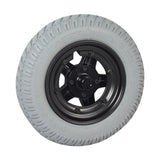 14x3 (3.00-8) Flat-Free Drive Wheel Assembly for the Jazzy Select 14 and Select 14 XL, featuring a Durotrap tread, black rim, and complete with tire, wheel hub, and bolts.