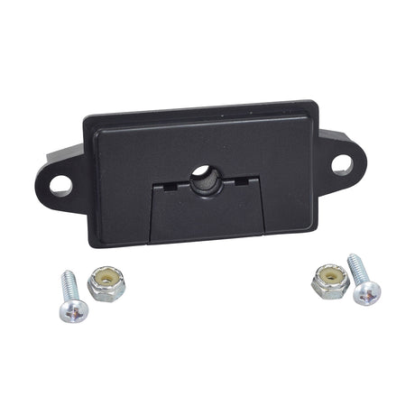 Strain Relief Clamp & Extension Cable for the Jazzy Select 14 & Select 14XL with VR2 Controller, showcasing a black plastic clamp with screws, bolts, and a rectangular hole, designed to secure the bus cable extension.