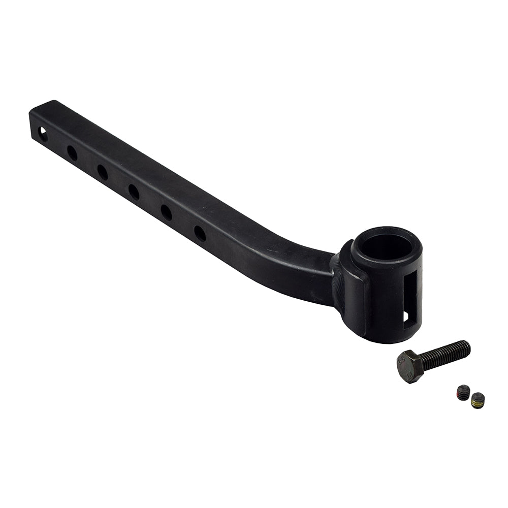 Leg Rest Hanger Assembly with Hardware for Jazzy and Quantum Power Chairs, featuring a black metal bar with multiple holes and screws, designed for #8 swing-away leg rest style, compatible with various models.