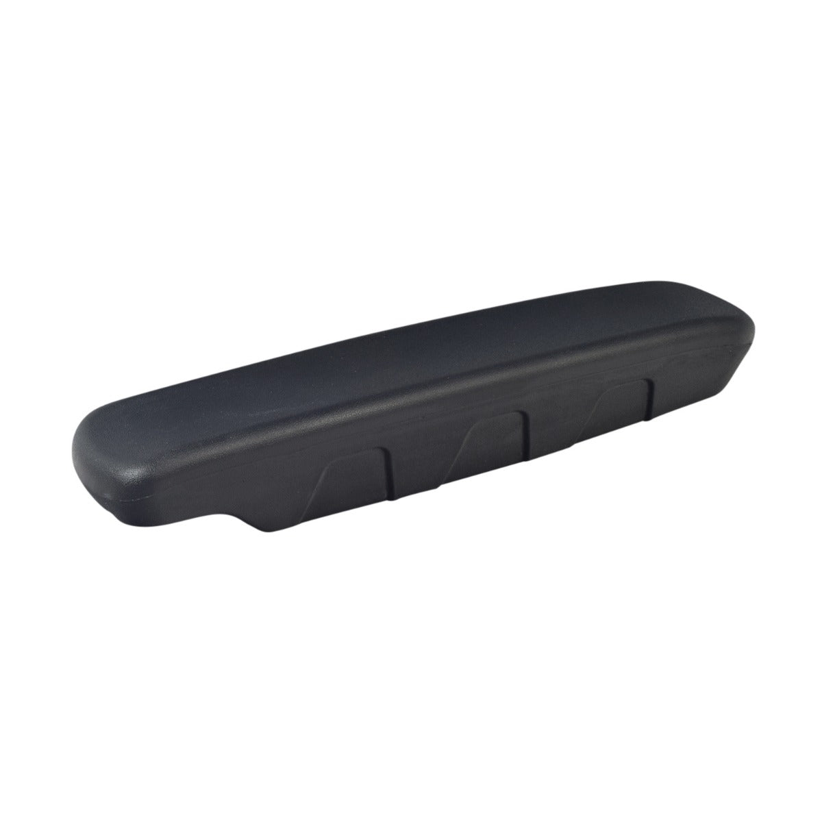 Black Vinyl Full Length Armrest Pad for the Jazzy Select Elite with the Comfort Seat, showcasing a black plastic armrest pad with a comfortable forearm channel, designed for easy cleaning and user convenience.