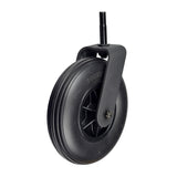 8x2 (200x50) Black Flat-Free Caster Assembly with Fork for Jazzy Select HD Power Chair, showcasing a black wheel, metal bracket, and bearings, ready for mounting.