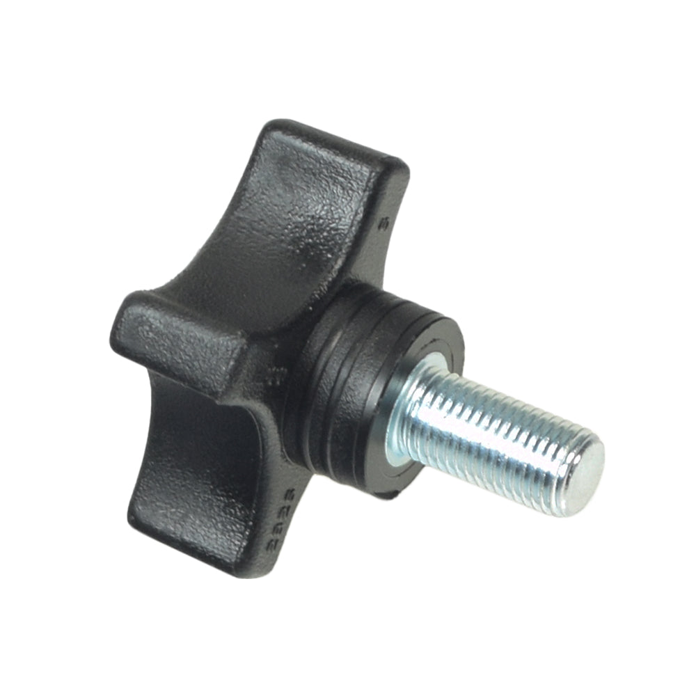 Armrest Lock Knob for Pride, Go-Go, Jazzy, Jet, and Quantum Scooters and Power Chairs: a black plastic knob with an integrated silver bolt, essential for adjusting and securing armrests on various mobility models.