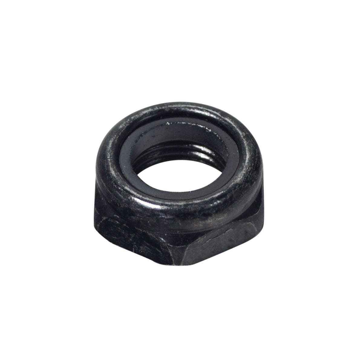 M16-1.5 Nyon Lock Jam Nut for Quantum Q614, Jazzy Select Elite, Jazzy Sport Portable; close-up of the black metal nut with a central threaded section.