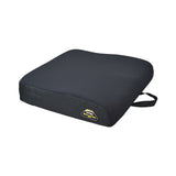 Stealth Solution SPP Seat Cushion for Quantum Power Chairs, featuring a black cushion with a strap and a logo, designed for superior comfort and skin protection with a moisture-wicking cover.