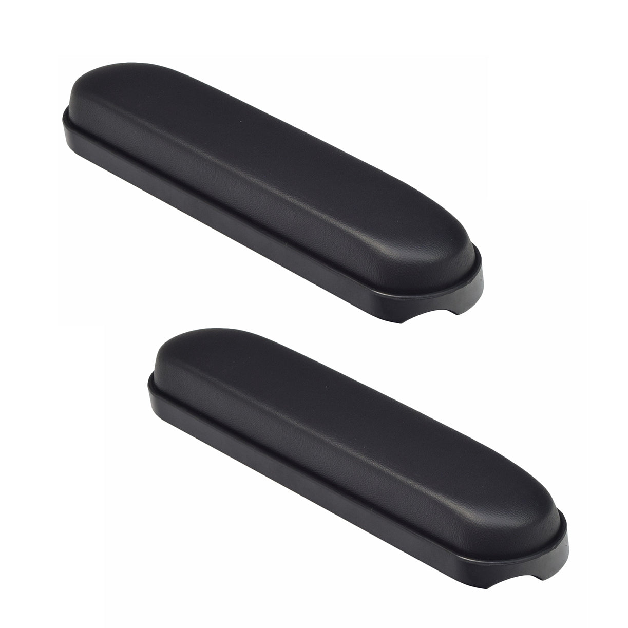 Desk Length Waterfall Armrest Pads for the Quantum Q600 (Set of 2), shown as black rectangular objects, ideal replacements for worn-out pads on Q600 models, enhancing comfort and support.