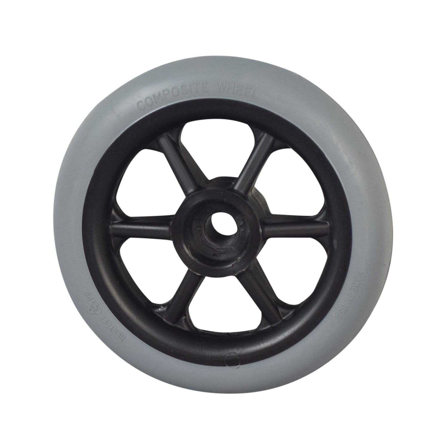 5 Solid Front Anti-Tip Assembly for the Pacesaver Scout Boss Power Chair, featuring a black rim wheel designed for stability and safety.