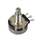 Throttle Potentiometer for PaceSaver Scooters, close-up view of the metal and black device, showcasing its intricate design and components.