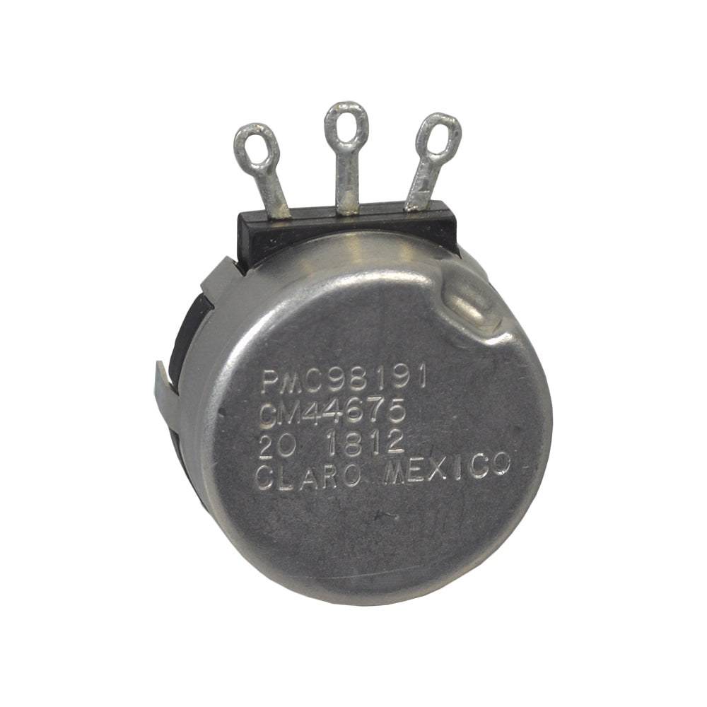 Throttle Potentiometer for PaceSaver Scooters, a round metal device with three small metal parts, featuring a close-up of numbers on its surface.