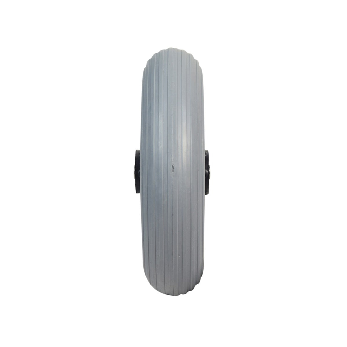 200x50 (8x2) Rear Caster Wheel for PaceSaver Scout RF Series Power Chairs featuring a solid grey tire on a 6-spoke black rim with pre-installed 608RS bearings.