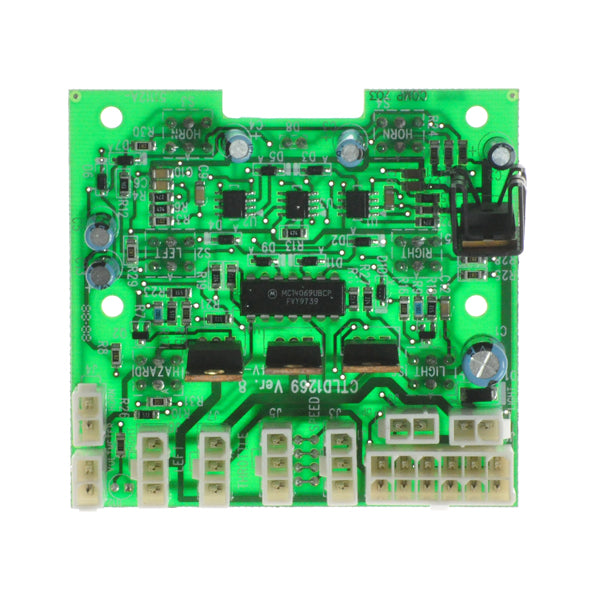 Analog Electronic Console Board (PCB Board) for the Pride Celebrity 2000 and Celebrity XL, featuring a green circuit board with numerous small white and black components, essential for mobility scooter functionality.