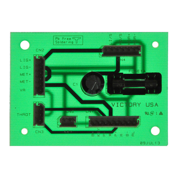 PCB Console Board for the Pride Victory 3 & 4 (SC160/SC170) featuring intricate circuitry with distinct black wires and electronic components, essential for mobility scooters manufactured post-2000.