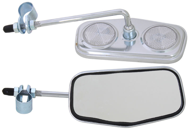 Pentagonal Mirror with two round auxiliary mirrors, ideal for bikes or scooters. This Sunlite accessory enhances visibility, making it a practical addition to your scooter or bicycle.