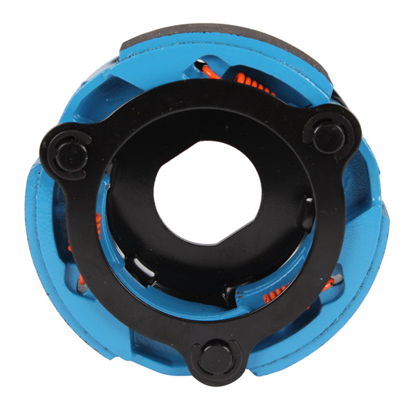 Performance Clutch for 125cc Yamaha Scooters by NCY, featuring a blue and black circular design, ideal for high performance with high friction pads and lightweight pillows for quicker spool and higher revs.