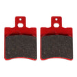 Performance Front Brake Pads for the Honda Ruckus Scooter (NPS50) shown in a pair, highlighting their distinct shape and grooves for enhanced braking efficiency. Suitable for Ruckus and Buddy 50 scooters.