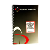 Black spiral-bound notebook with red and white text, accompanying the Programmer for PG Drives Technology Joysticks, including the Programming & Diagnostic manual, for customizing Pilot, Pilot+, VSI, and VR2 control systems.