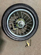 Rear Wheel Assembly with Wire Spoke Rim for the Razor Pocket Mod (Versions 31+) (Blemished), featuring a 12-1/2 x 2-1/4 tire, tube, band brake, rim, and wheel bearings.