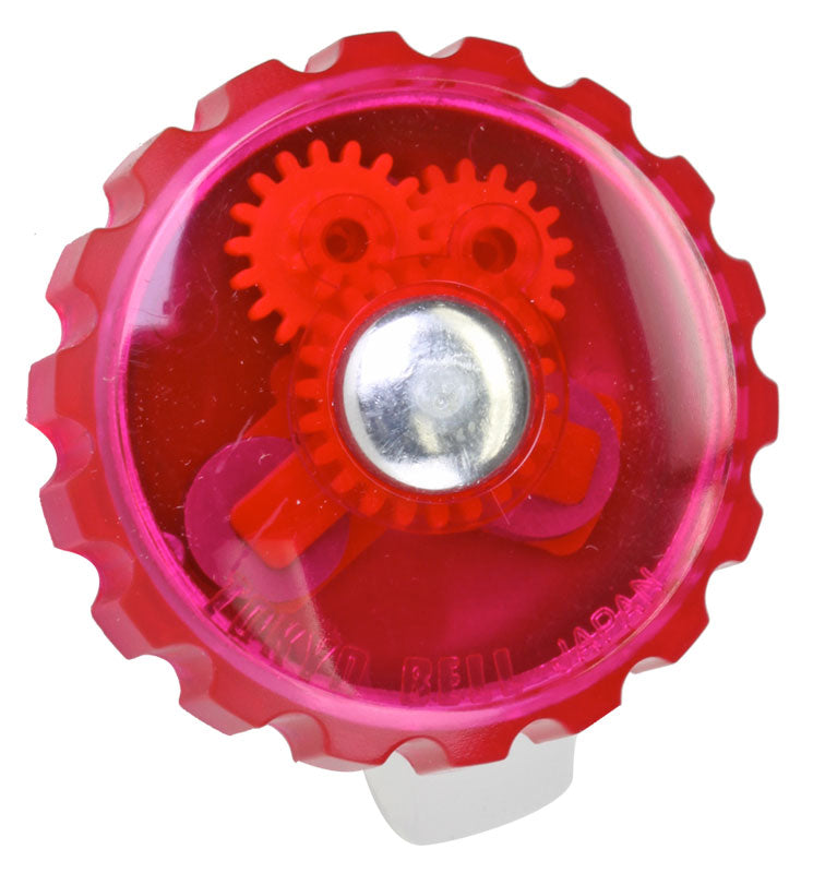 Pink JelliBell for Bikes & Scooters, a translucent handlebar bell with a spinning ringer, revealing internal mechanics.