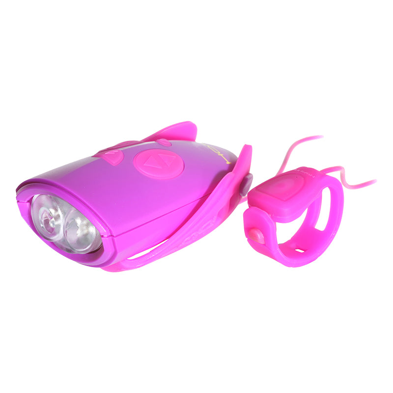 Pink Hornit Mini Horn & Light for Bikes & Scooters, featuring a compact design with an integrated strap for easy attachment.