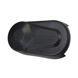 Plastic Clutch Cover for Baja Mini Bike MB165 (Baja Heat, Mini Baja, Baja Warrior), featuring a close-up of the black plastic surface with a hole, designed for retrofitting with jackshaft and steel clutch cover.