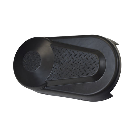 Black plastic clutch cover for Coleman BT200X, CT200U Trail, and CT200U-EX Mini Bikes, featuring a hole and textured surface.