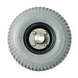 3.00-4 (10x3, 260x85) Foam Filled Rear Wheel Assembly (Gray) for the ActiveCare Pilot 2310 and 2410 Scooters and Drive Wheel for ActiveCare Power Chairs, featuring a grey wheel with a black rim.