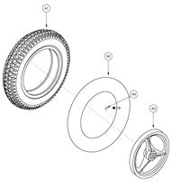 Pneumatic Wheel Assembly for Jazzy 1105, illustrated as a detailed black and white sketch of a tire and wheel with a spiral design pattern, measuring 14 x 2.125.