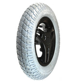 14x3 (3.00-8) Pneumatic Wheel Assembly for Jazzy 1133 Power Chairs, featuring a close-up of the wheel's white tire, tri-spoke design, and 3-piece rim with a plastic cap.