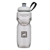 Polar Bottle Sport 20 oz. Insulated Water Bottle with black strap, logo, and wide mouth screw top for ice cubes, designed to keep drinks hot or cold.