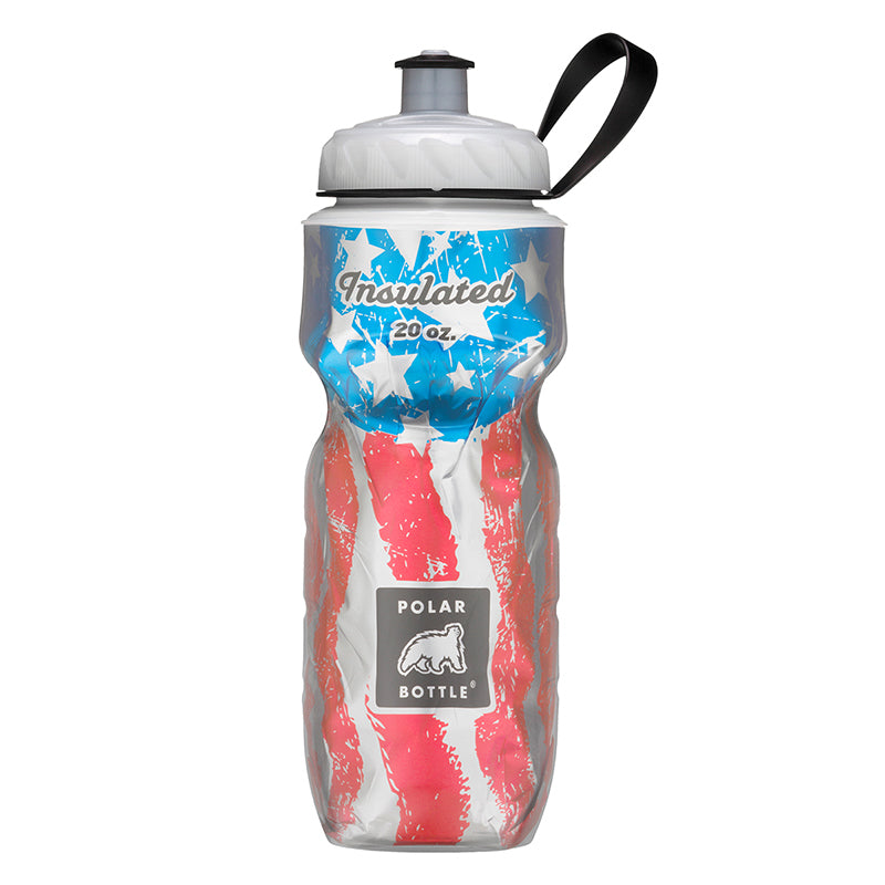 Polar Bottle Sport 20 oz. Insulated Water Bottle with a wide mouth screw top and lid, designed to keep beverages cold or hot, shown close up highlighting its durable plastic construction.