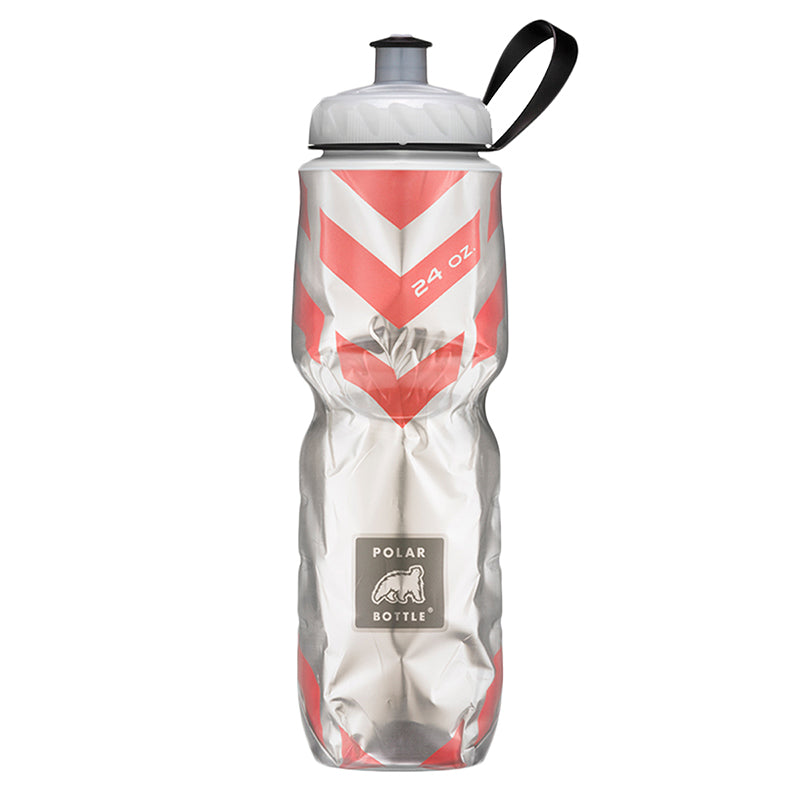 Polar Bottle Sport 24 oz. Insulated Water Bottle with a red and white design, featuring a wide mouth screw top and durable, BPA-free plastic construction.