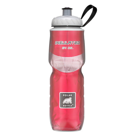 Polar Bottle Sport 24 oz. Insulated Water Bottle with a black carrying strap, featuring a wide mouth screw top for ice cubes and dual-wall construction for temperature control.