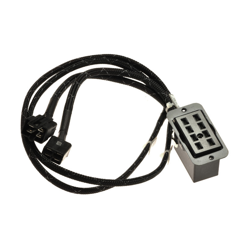 Power Interface Harness for the Jazzy 1100, 1104, 1120, and 1170XL, featuring a black cable with a silver rectangular adapter, essential for the electronics tray assembly.