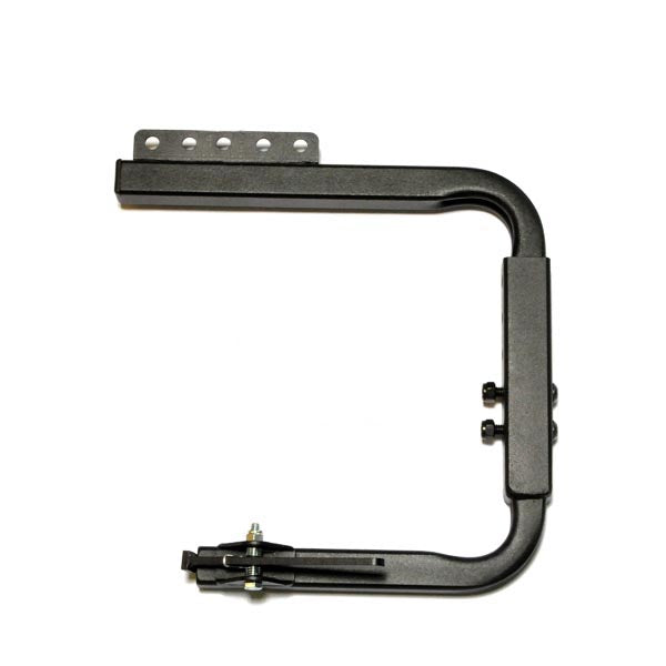 Adjustable C-Arm for the Seat-On Docking Device Assembly for Go-Go Scooters, featuring a black metal frame with screws, essential for securely hoisting the scooter without removing the seat.