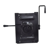 Underside of Pride MEC145492 seat plate showing swivel lock mechanism, spring and swivel release lever