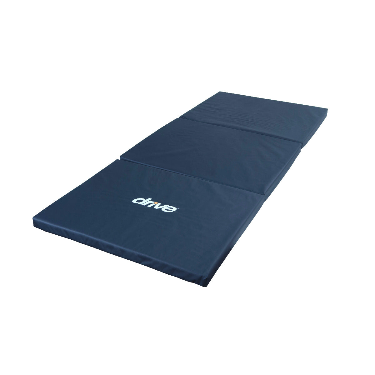 Drive Medical Tri-Fold Bedside Fall Mat, a three-section foam pad with a non-skid bottom and visible logo, designed to reduce injuries from bed falls.