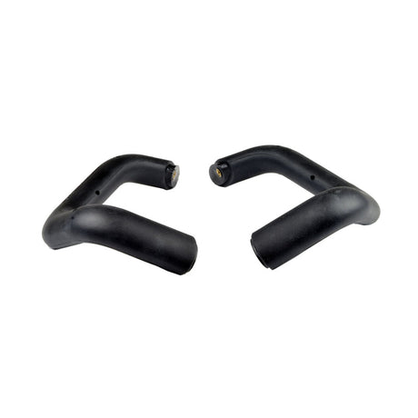 Push Handle for Quantum Power Chairs with Tru-Balance 2 Power Tilt or Synergy Seat, featuring a black plastic handle and a black tube with a hole, suitable for left or right side.