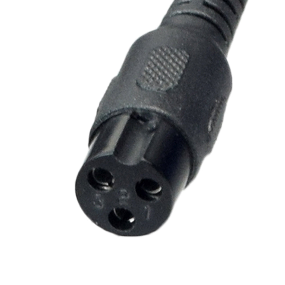 Close-up of the 36 Volt 1.8 Amp 3-Prong Battery Charger (Standard) showing the black cable and 3-prong female connector, ideal for various electric scooter models.