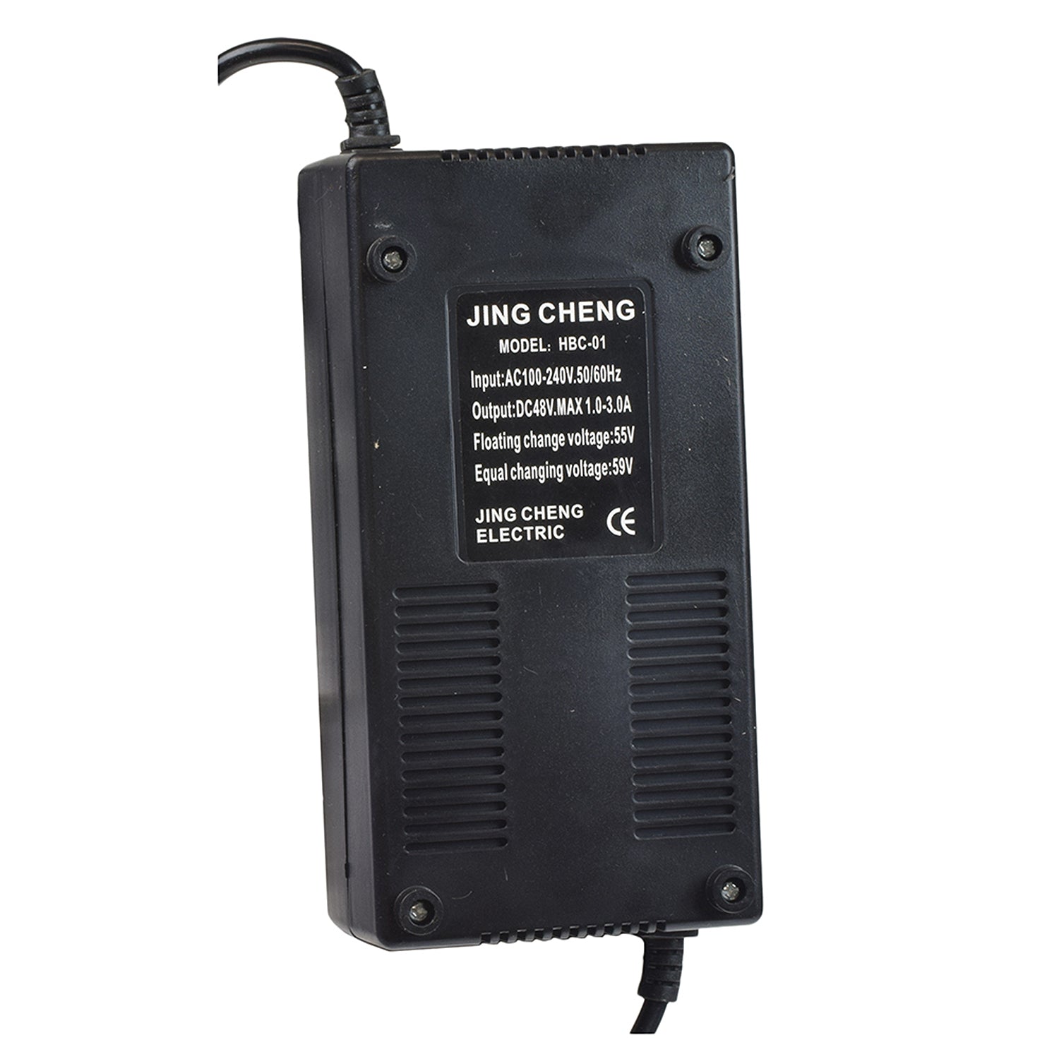 48 Volt 1.8 Amp 3-Prong Battery Charger for the MotoTec Drifter Electric Drift Trike, featuring visible wires and a close-up of the 3-prong connector.